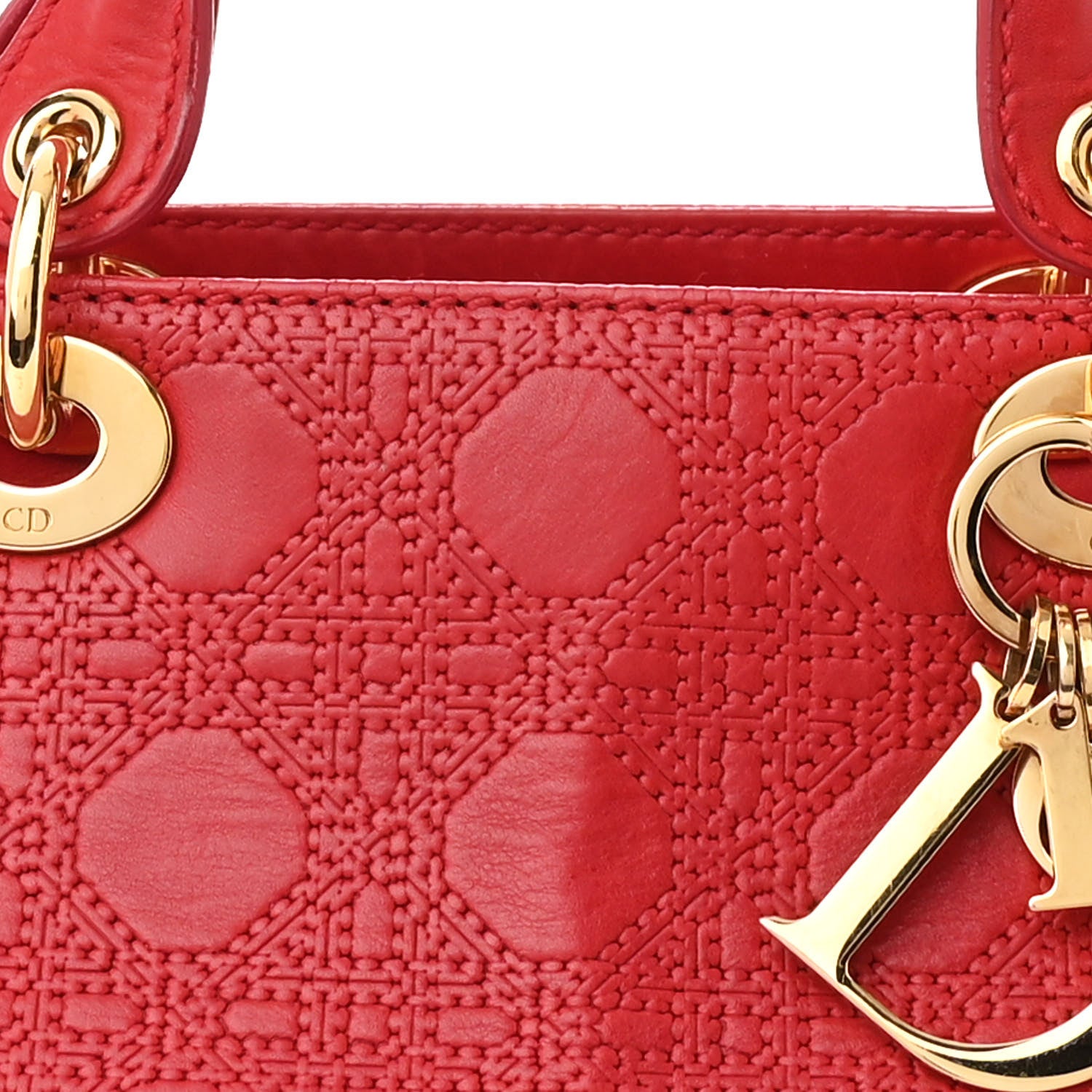Christian Dior Lambskin Embossed Cannage Handbag Red 8 of 11