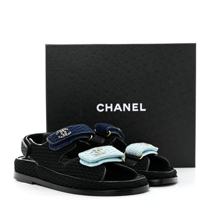 Chanel Knit Fabric Velcro Dad Sandals 39 Black Dark Blue Light Blue 9 of 9