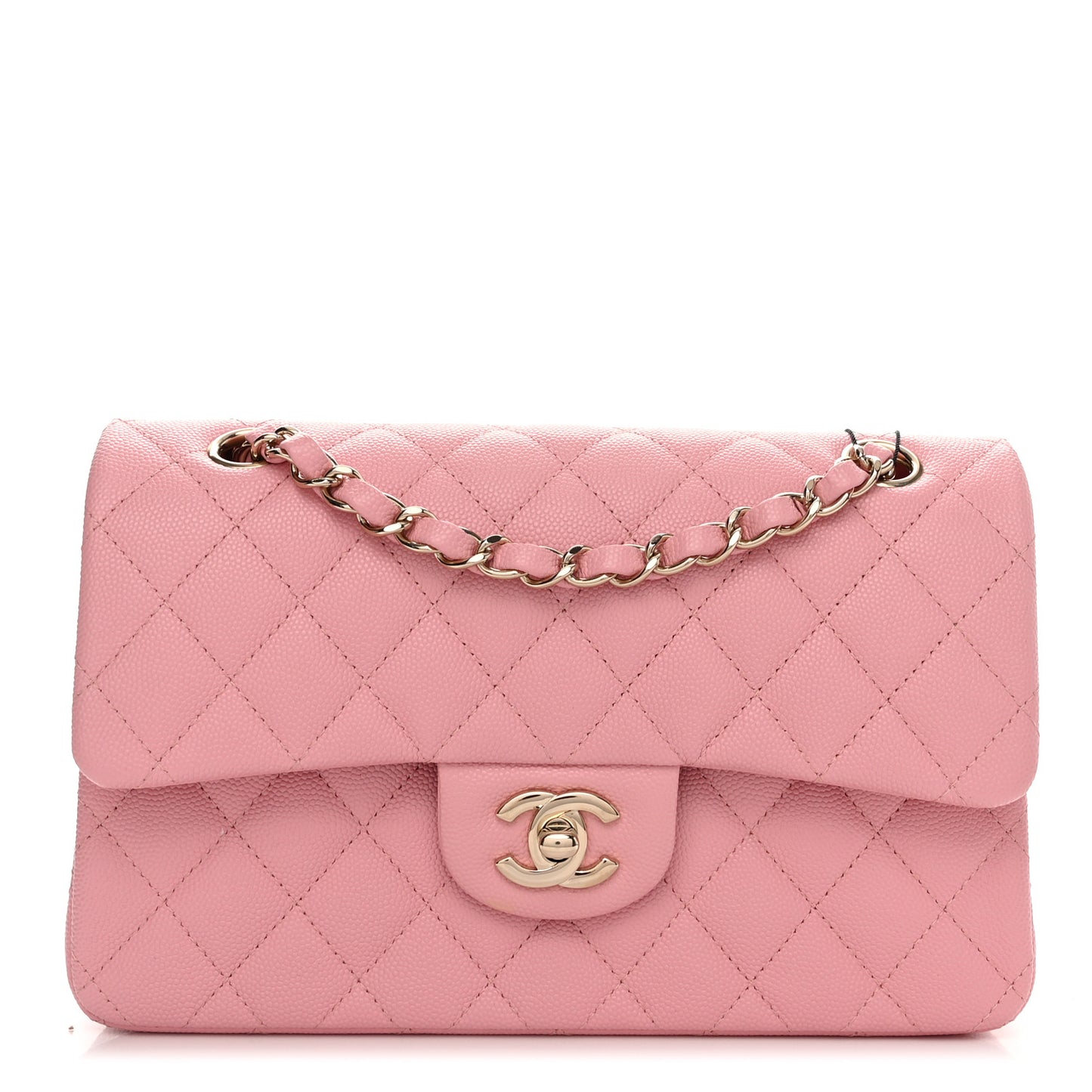 Caviar Quilted Small Double Flap Light Pink