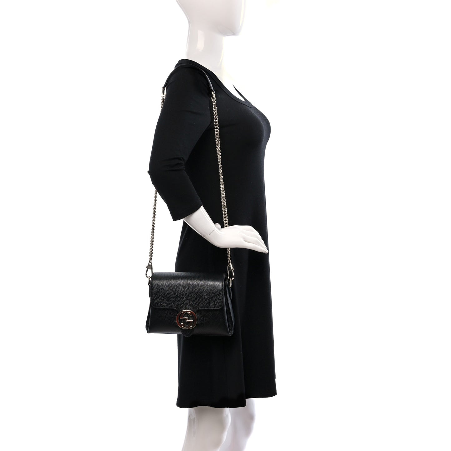 Dollar Calfskin Interlocking G Crossbody Bag Black