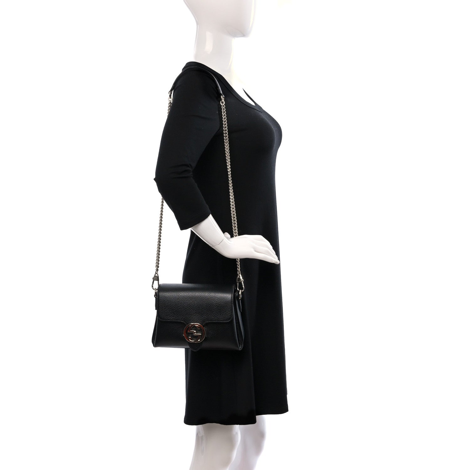 Gucci Dollar Calfskin Interlocking G Crossbody Bag Black 2 of 10