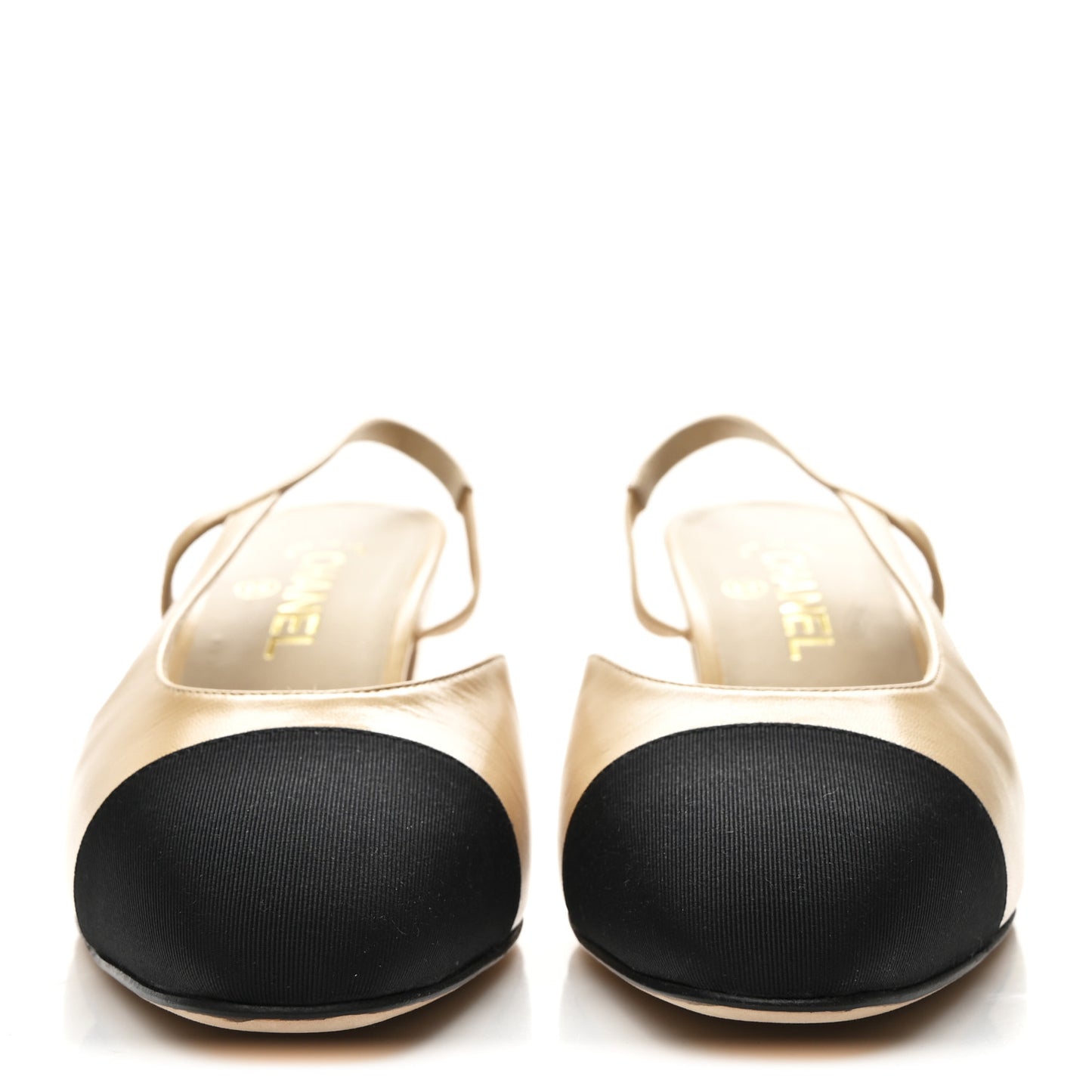 Goatskin Grosgrain Cap Toe CC Slingback Pumps 40.5 Beige Black