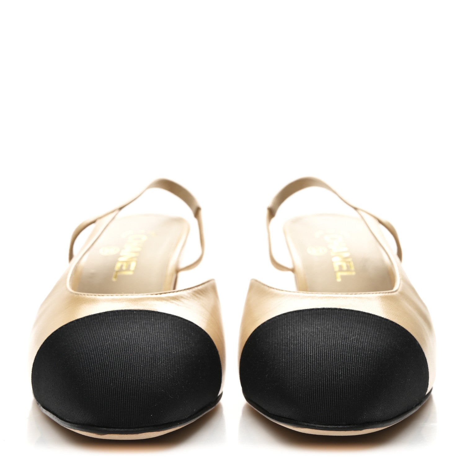 Chanel Goatskin Grosgrain Cap Toe CC Slingback Pumps 40.5 Beige Black 2 of 10