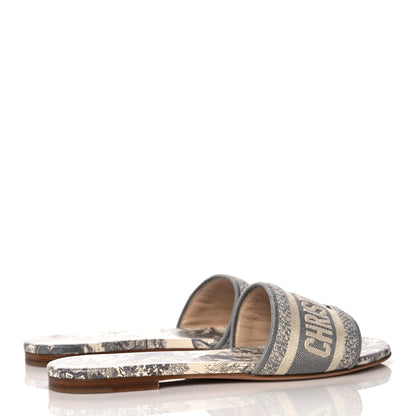 Christian Dior Canvas Toile de Jouy Embroidered Dway Flat Slide Sandals 36 Grey Stone 4 of 9