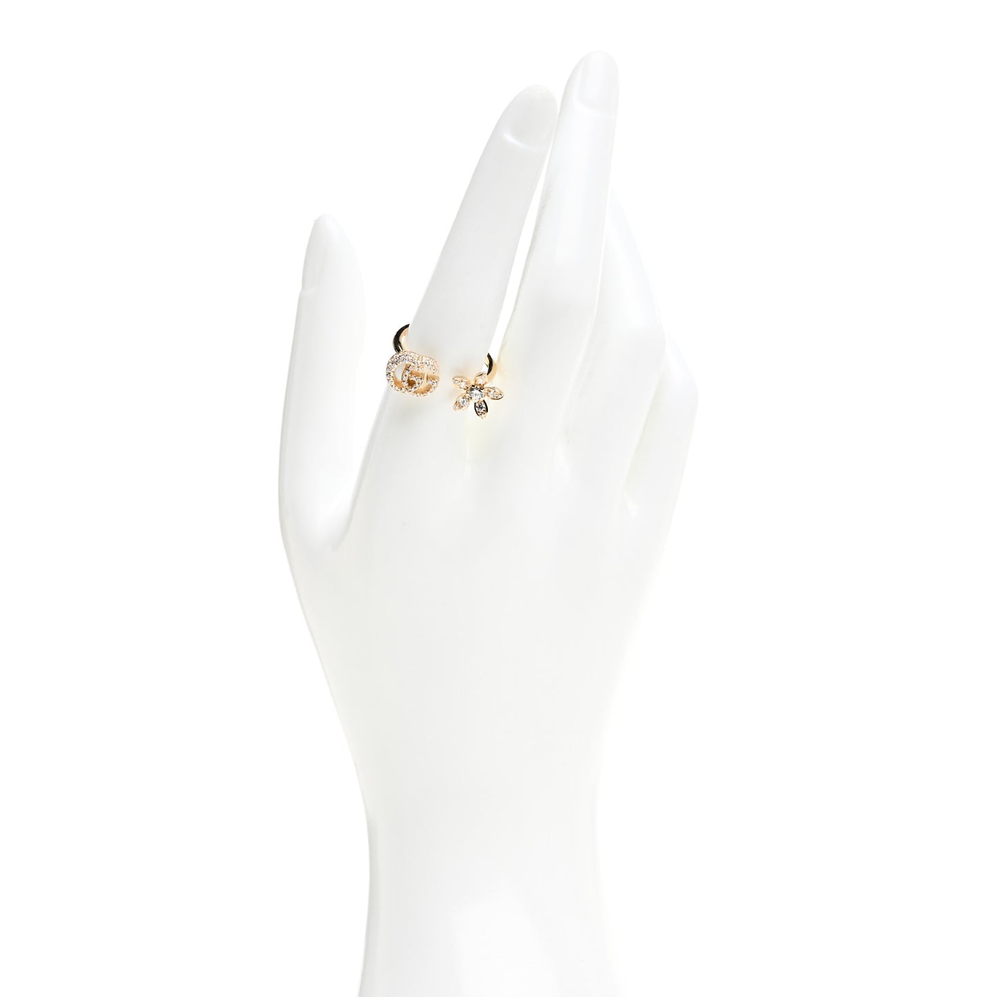 18K Yellow Gold Diamond Flora GG Open Ring 56 7.5