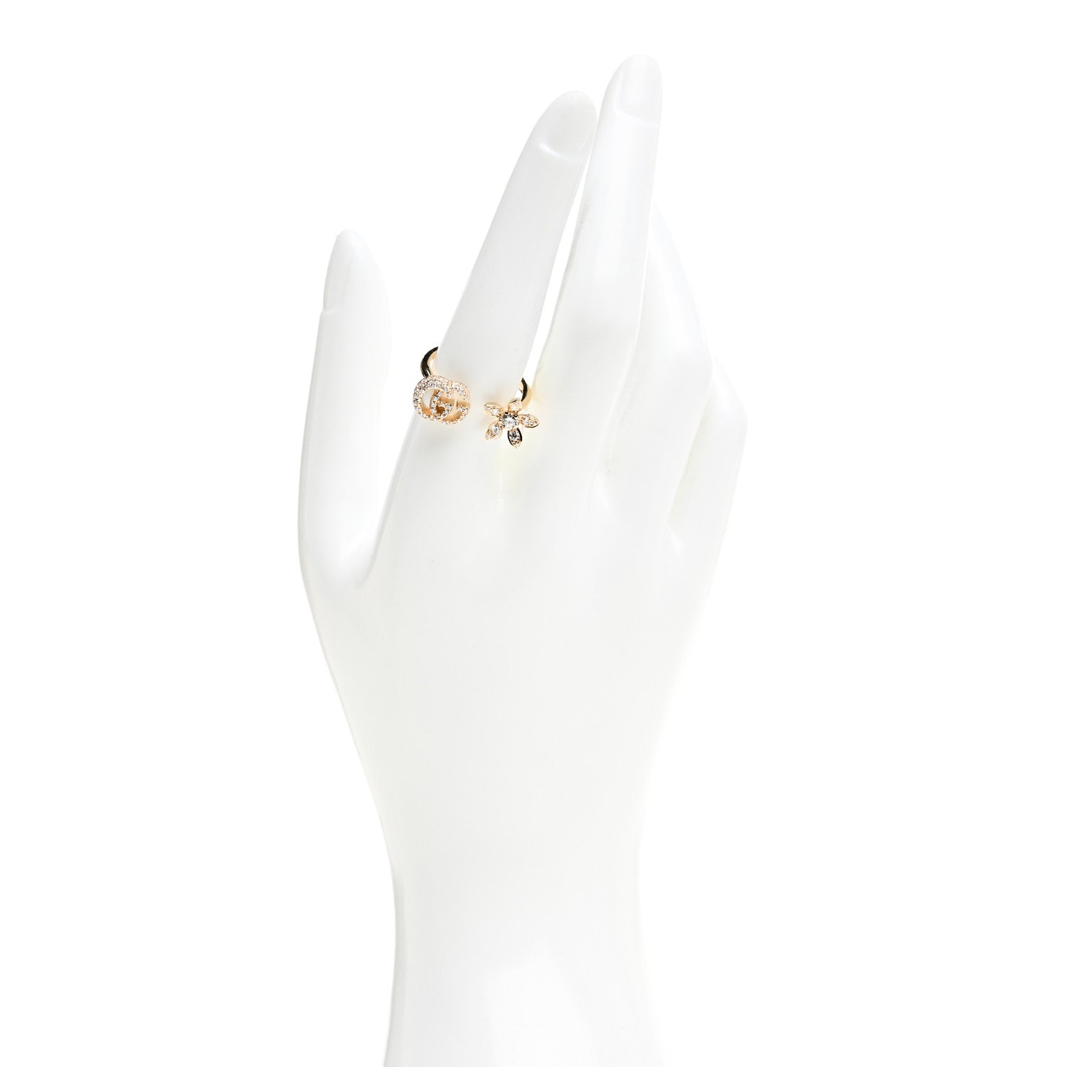Gucci 18K Yellow Gold Diamond Flora GG Open Ring 56 7.5 2 of 5