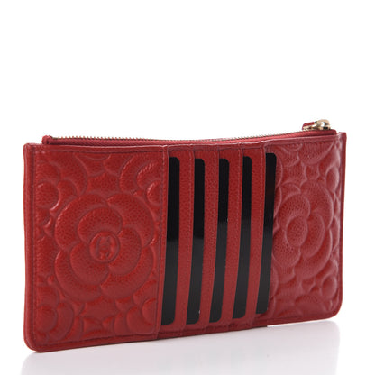 Chanel Caviar Camellia Embossed Classic Flat Wallet Pouch Red 3 of 7