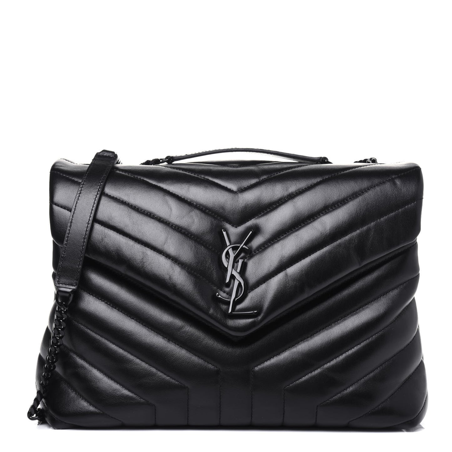 Calfskin Y Quilted Monogram Medium Loulou Chain Satchel Black