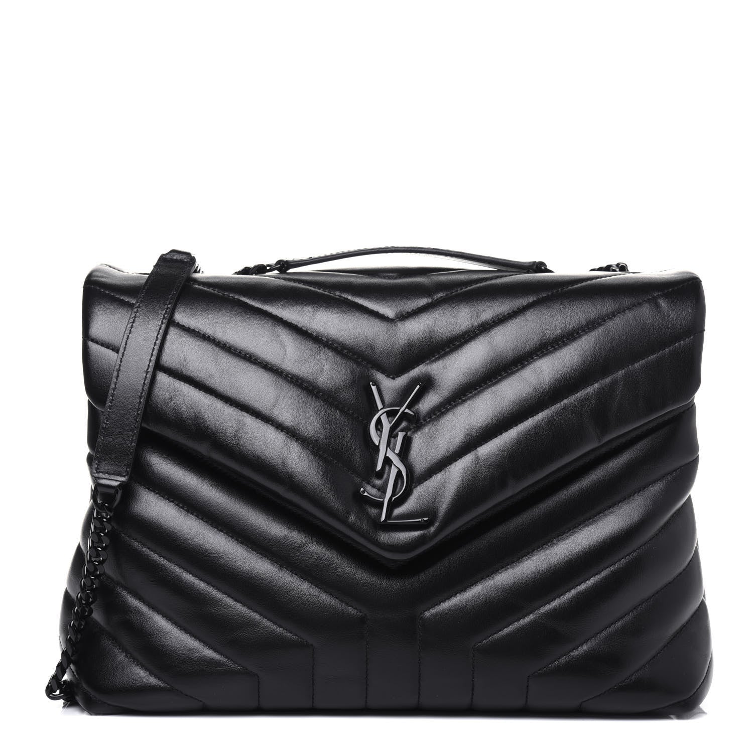 Saint Laurent Calfskin Y Quilted Monogram Medium Loulou Chain Satchel Black 1 of 14