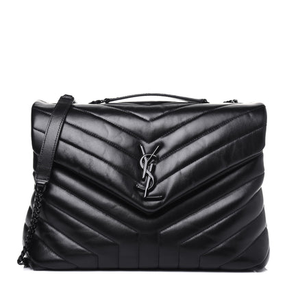 Saint Laurent Calfskin Y Quilted Monogram Medium Loulou Chain Satchel Black 1 of 14