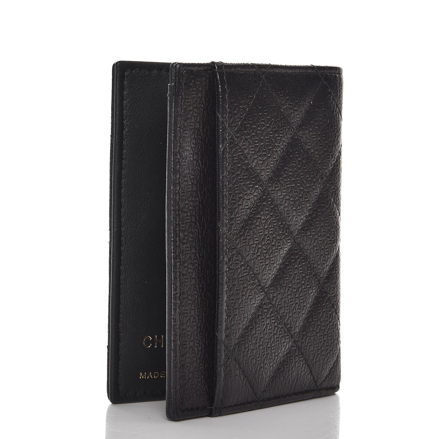 Letter Calfskin Embossed Quilted CC Card Holder Wallet Black