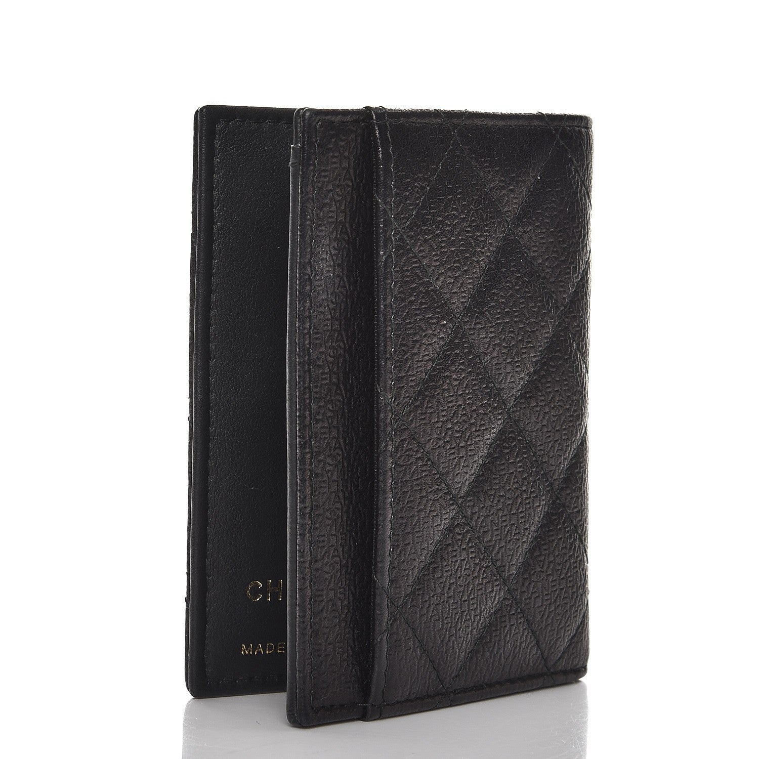 Chanel Letter Calfskin Embossed Quilted CC Card Holder Wallet Black 3 of 8