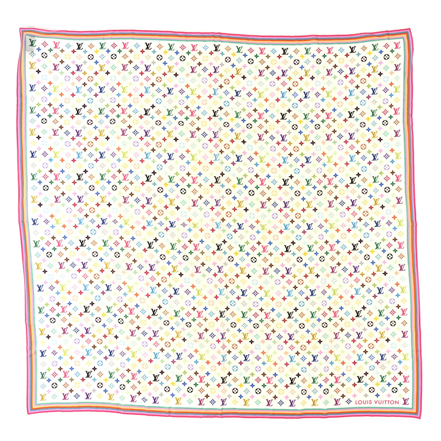 LV X TM Wool Silk Monogram Multicolor Shawl White