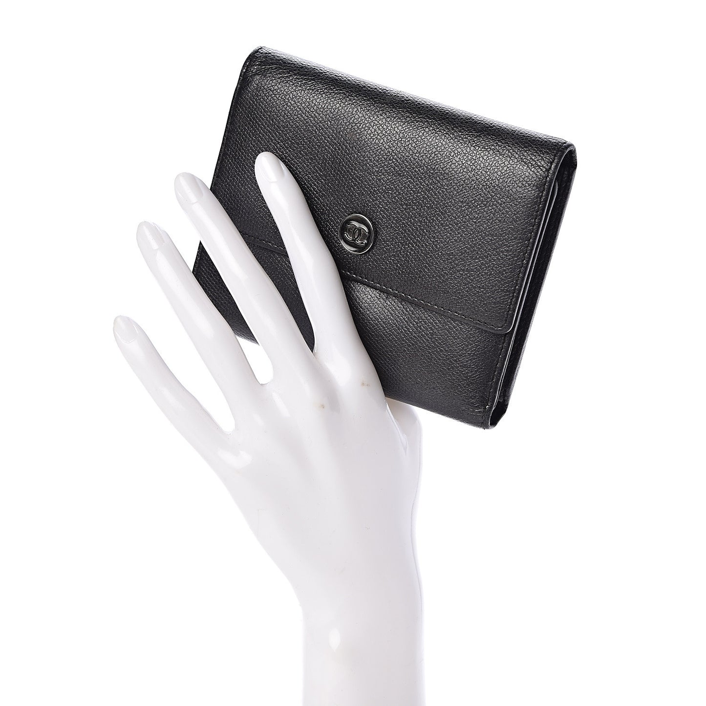 Grained Calfskin CC Button Flap Wallet Black
