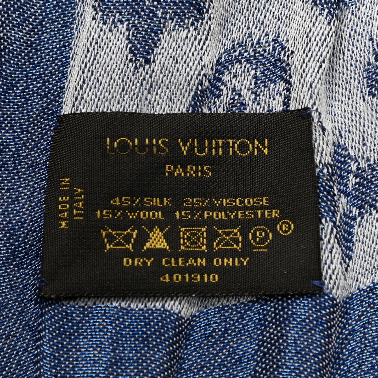 Silk Wool Monogram Ikat Stole Blue
