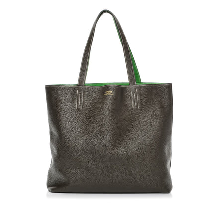 Hermes Taurillon Clemence Double Sens 36 Reversible Tote Vert De Gris Bamboo 1 of 8