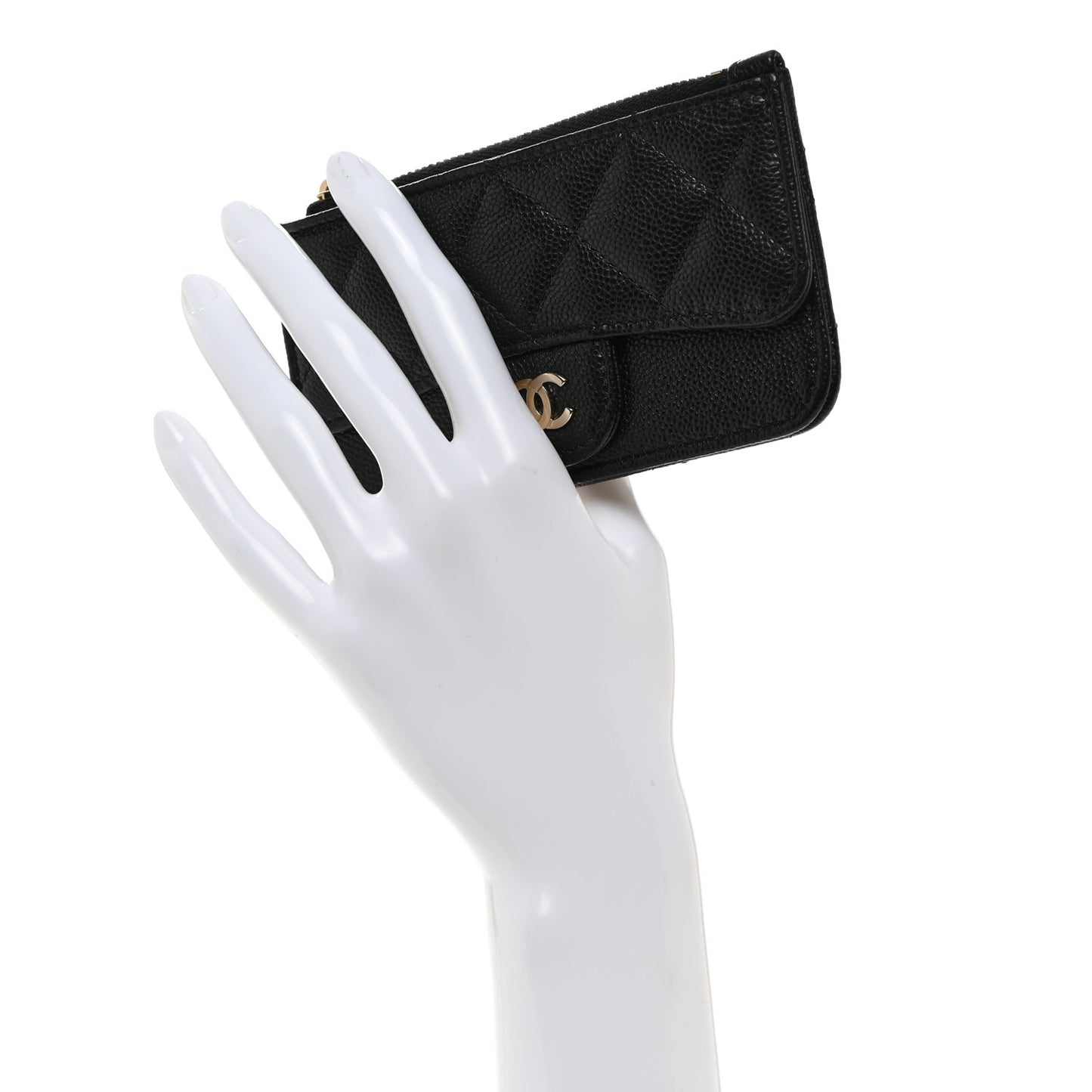 Caviar Quilted Flap Zip Card Holder Black