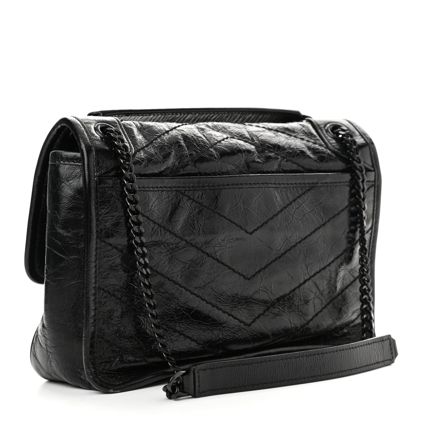 Crinkled Calfskin Matelasse Monogram Baby Niki Chain Satchel Black