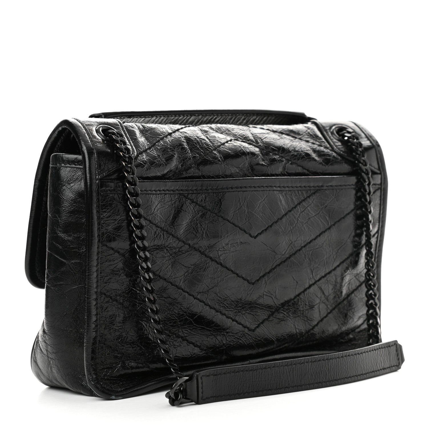 Saint Laurent Crinkled Calfskin Matelasse Monogram Baby Niki Chain Satchel Black 3 of 10