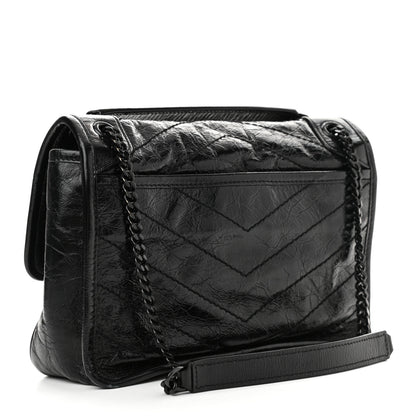 Saint Laurent Crinkled Calfskin Matelasse Monogram Baby Niki Chain Satchel Black 3 of 10
