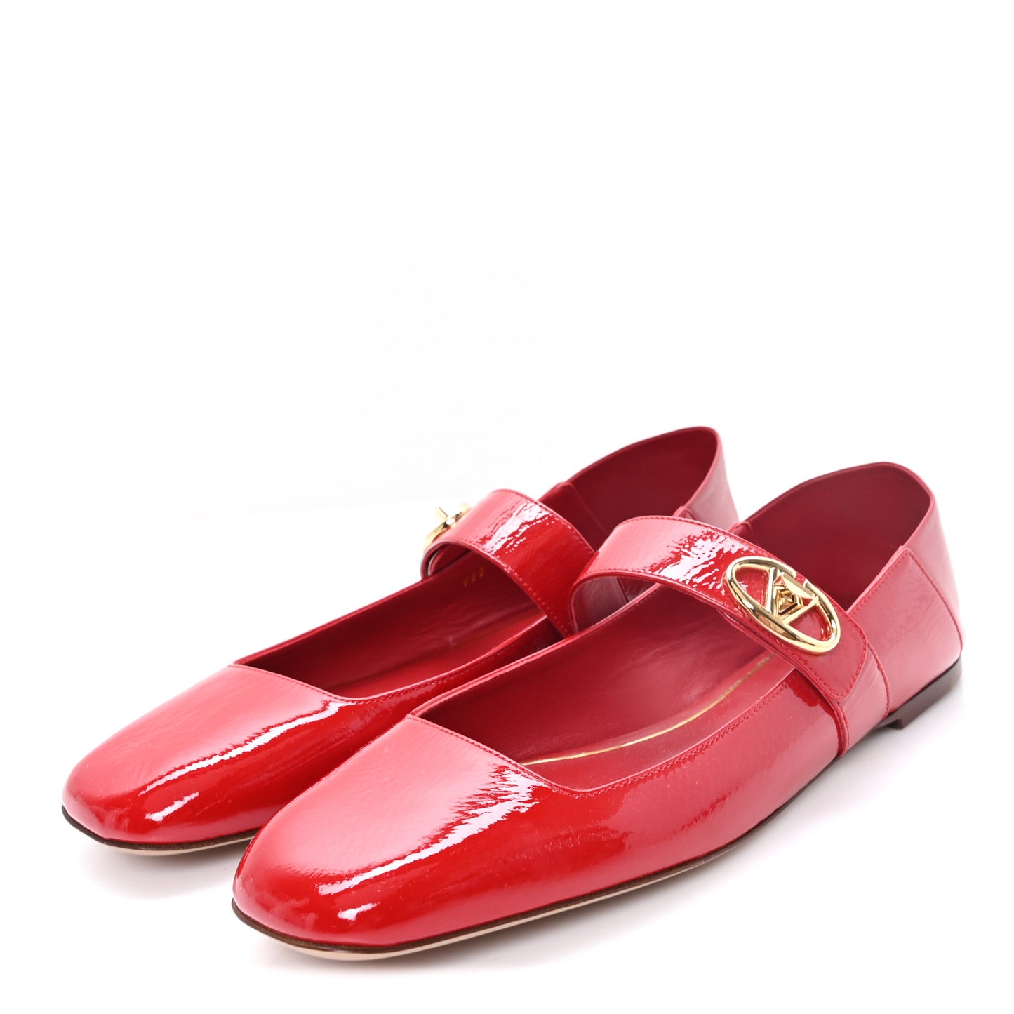 Crinkled Patent Calfskin VLogo Locker Mary Jane Ballerina Flats  41 Rosso