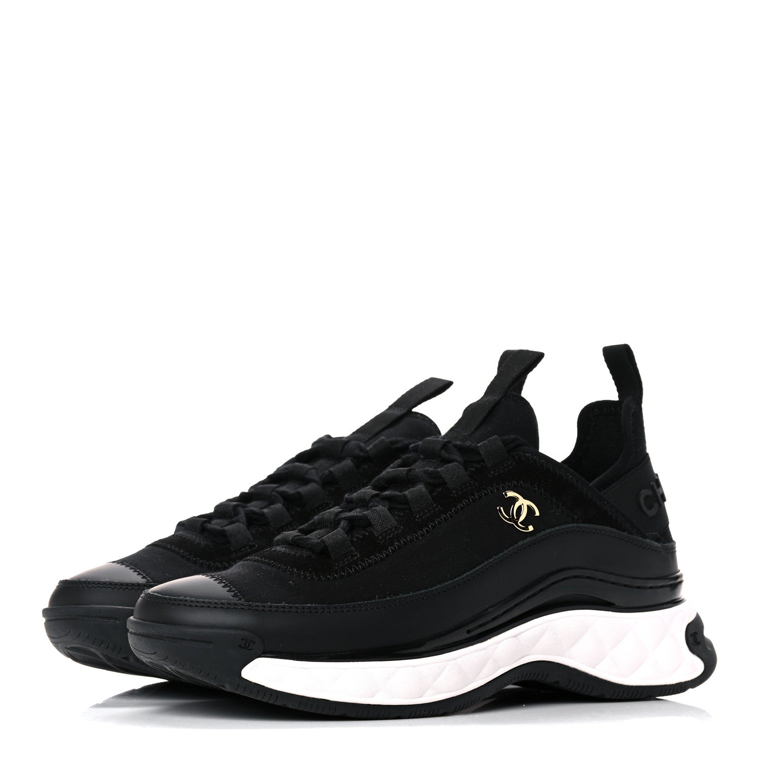 Chanel Velvet Calfskin Mixed Fibers CC Sneakers 35.5 Black 3 of 7