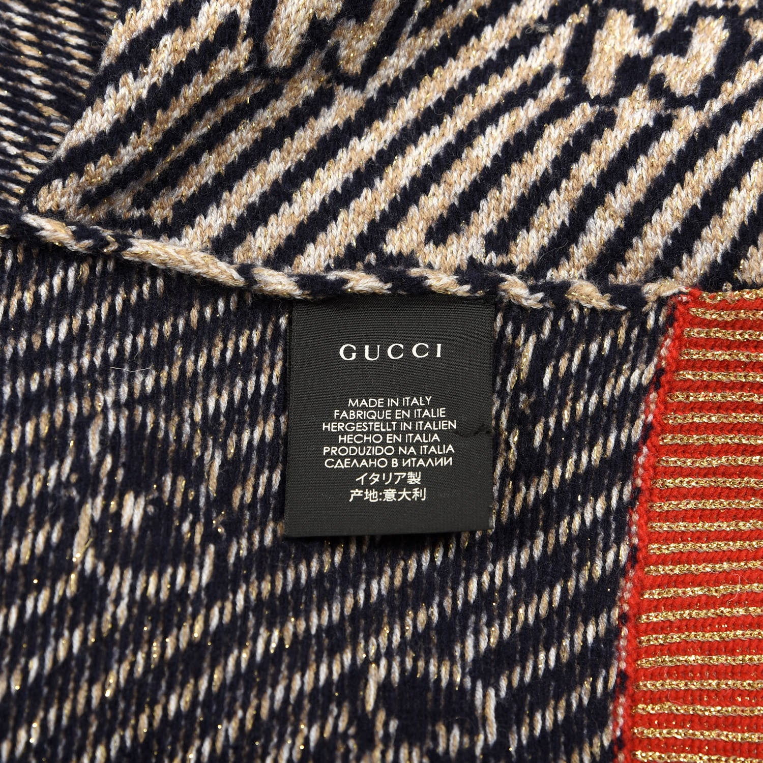 Gucci Wool Lame Jacquard GG Monogram Regy Scarf Black Red 4 of 4