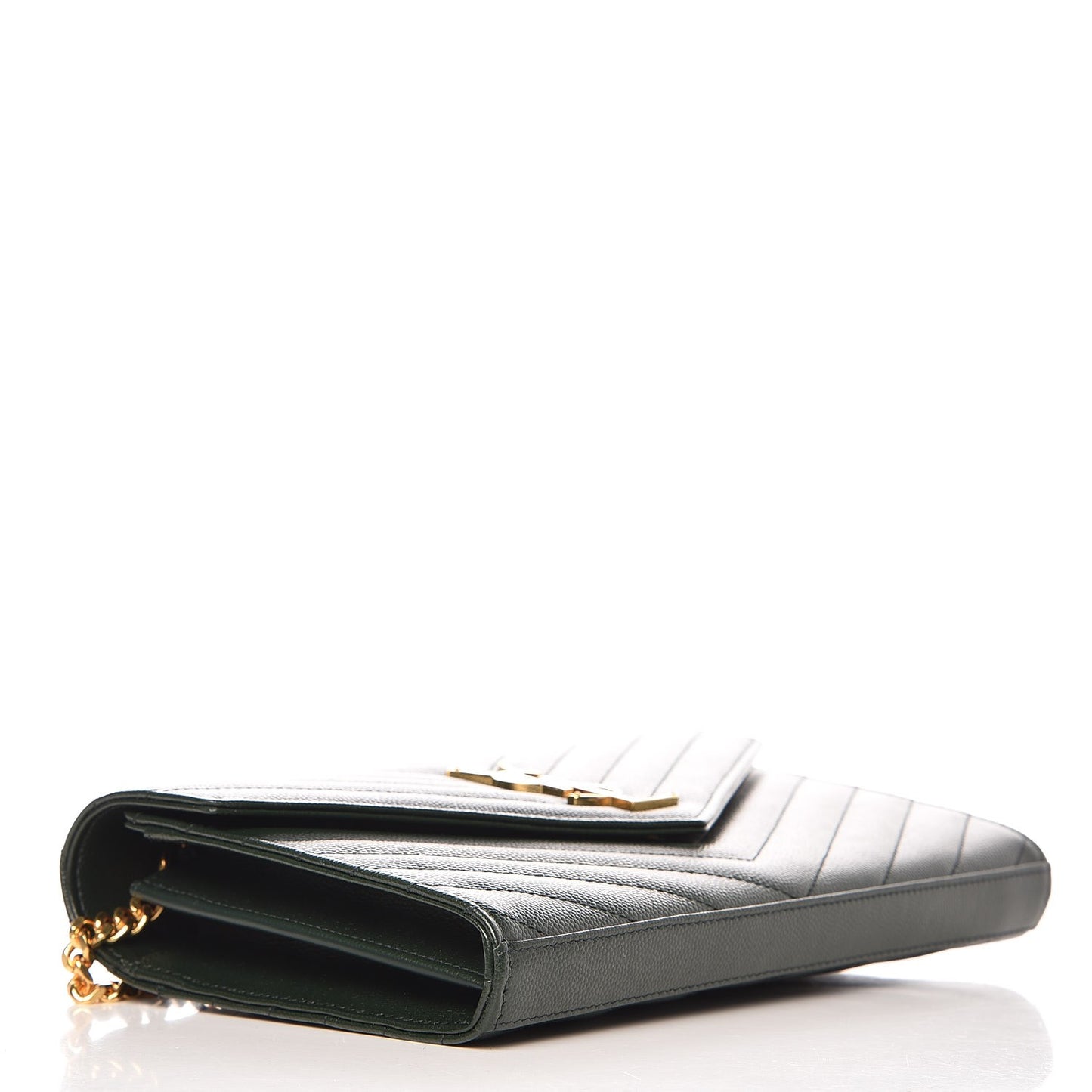 Grain De Poudre Matelasse Chevron Monogram Chain Wallet Dark Green