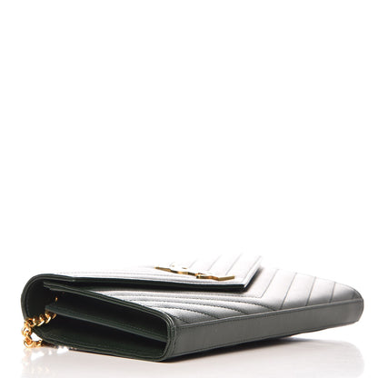 Saint Laurent Grain De Poudre Matelasse Chevron Monogram Chain Wallet Dark Green 4 of 7