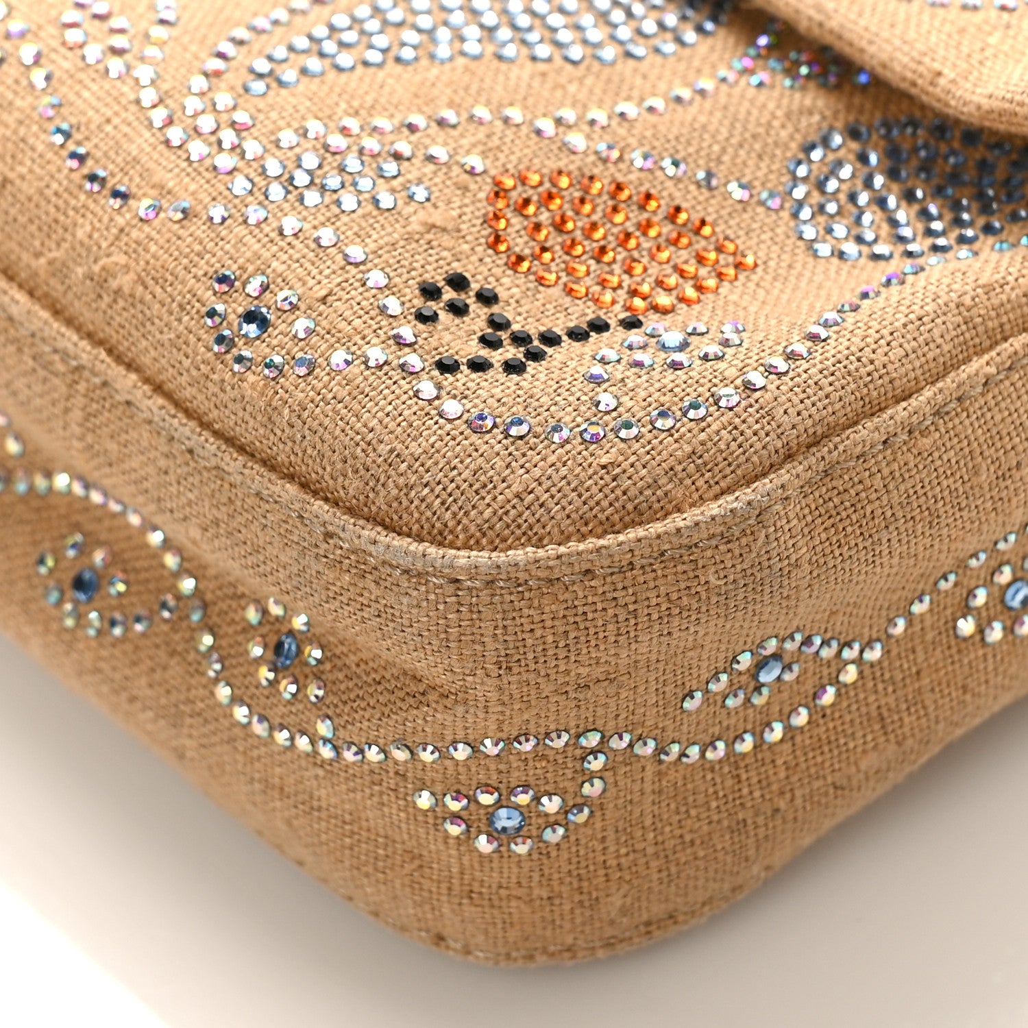 Fendi Linen Crystal Floral Beaded Baguette Beige Multicolor 8 of 8
