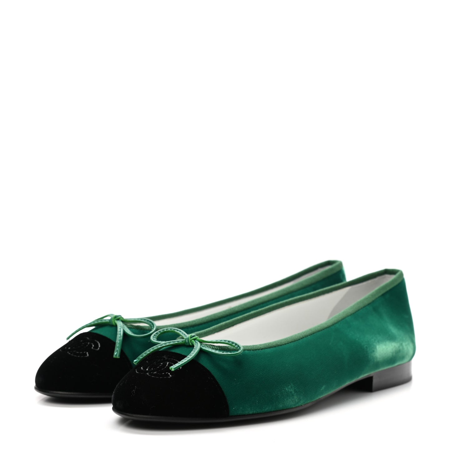 Velvet Cap Toe Ballerina Flats 38 Green Black