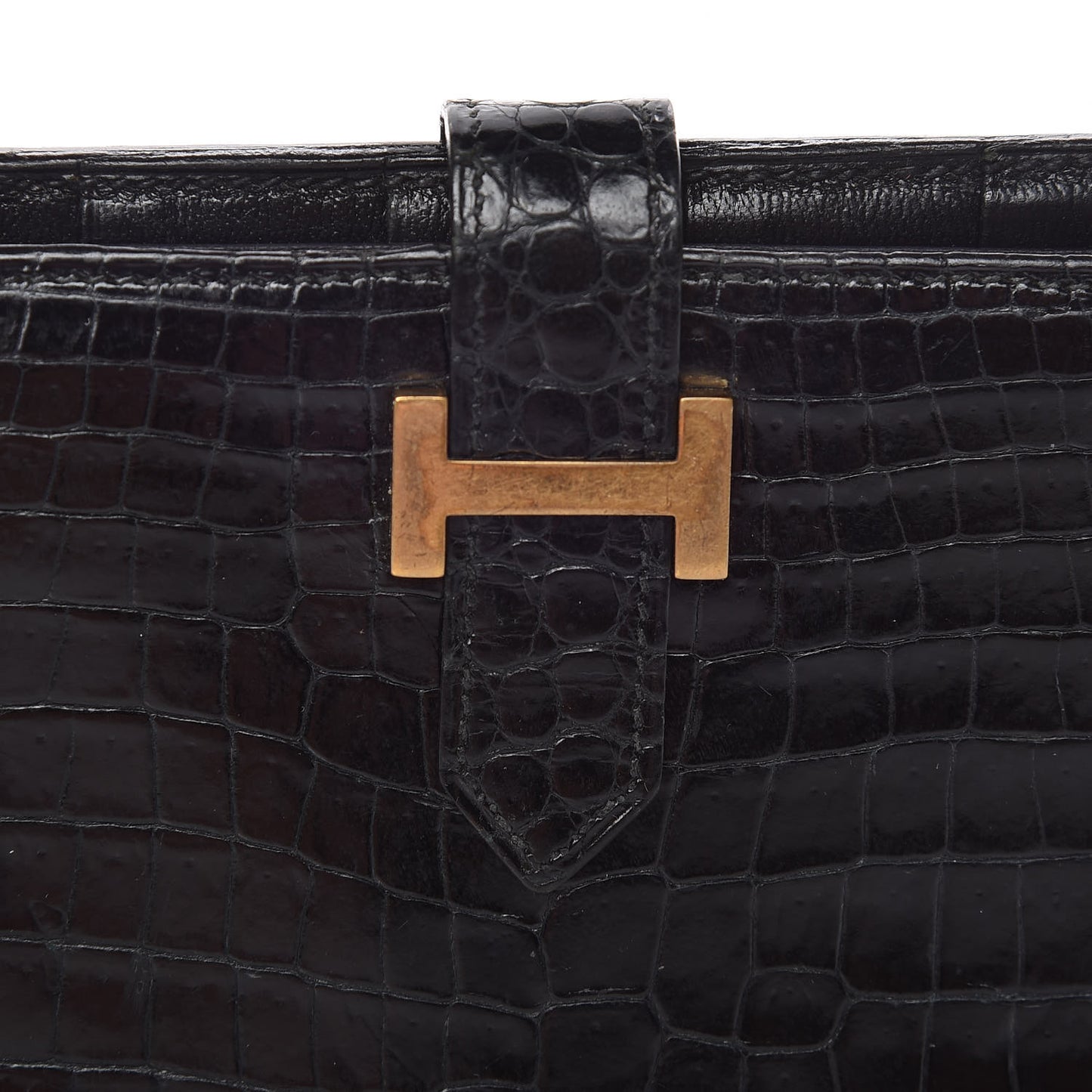 Shiny Porosus Crocodile Bearn Wallet Black