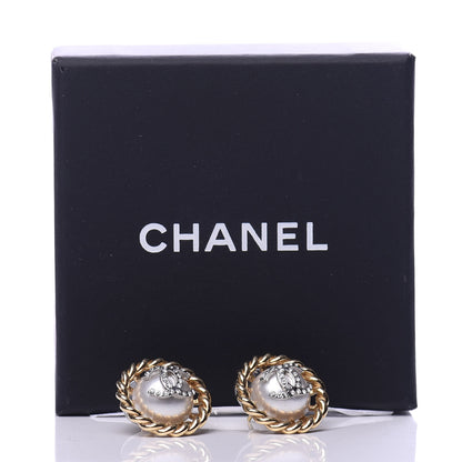 Chanel Pearl Crystal CC-Casino Round Earrings Gold 5 of 5