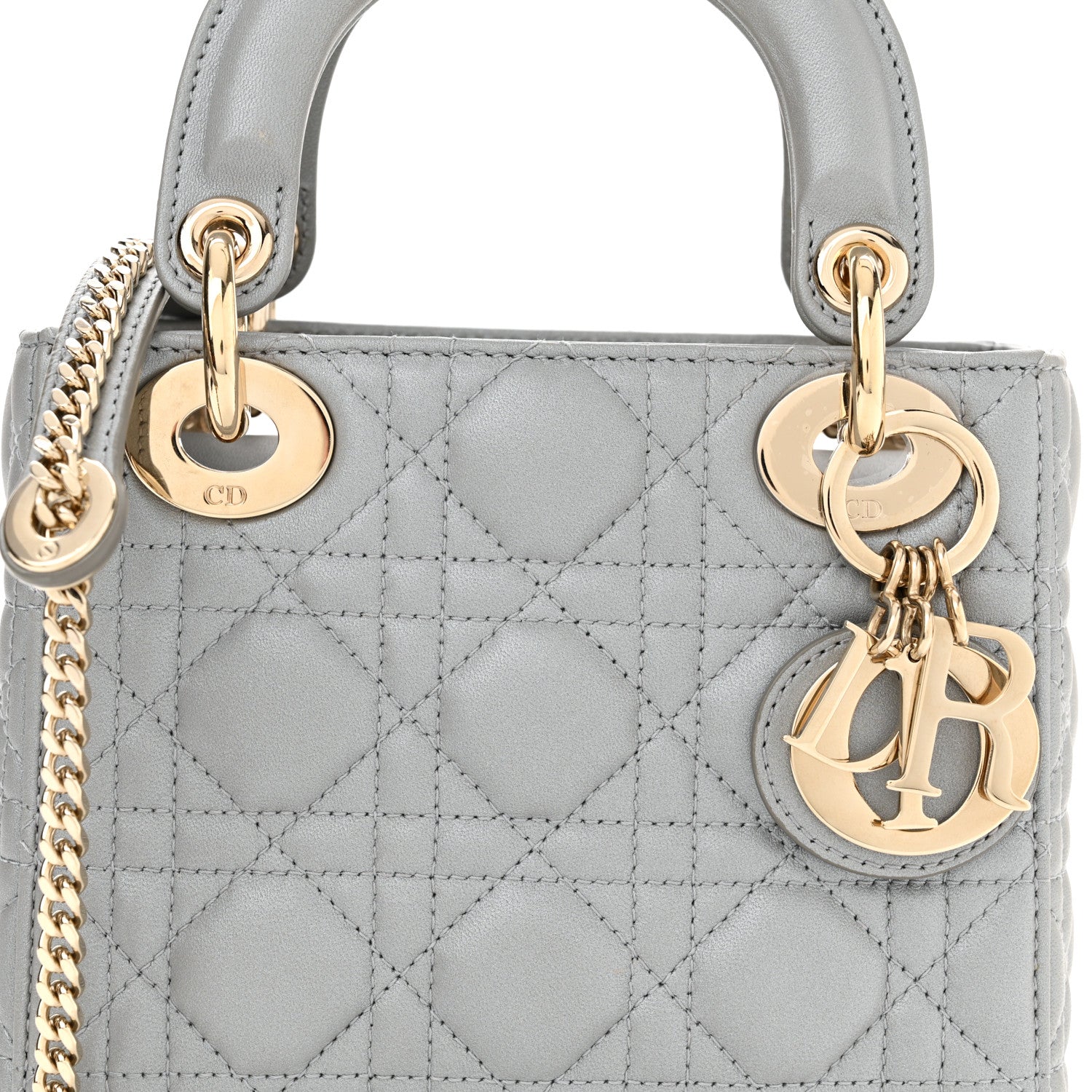 Christian Dior Metallic Lambskin Cannage Mini Lady Dior Grey 8 of 12
