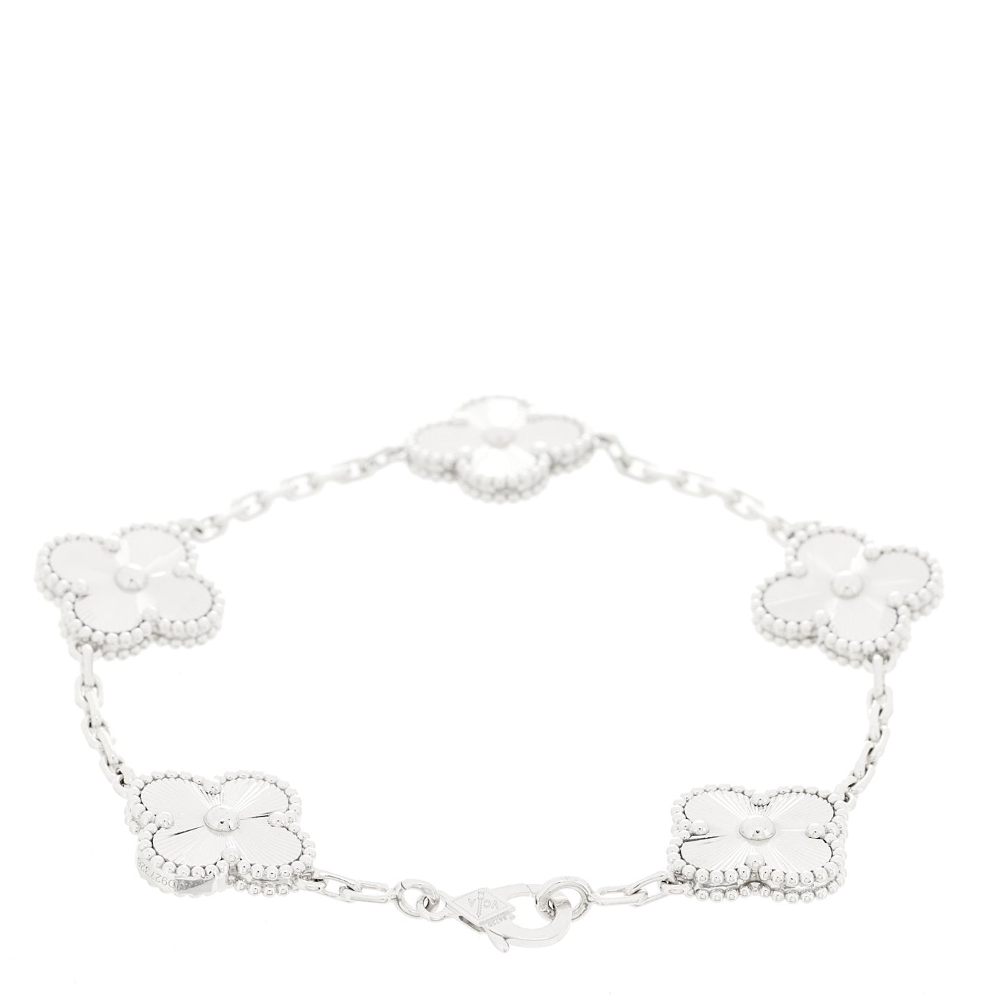 18K White Gold 5 Motifs Guilloche Vintage Alhambra Bracelet
