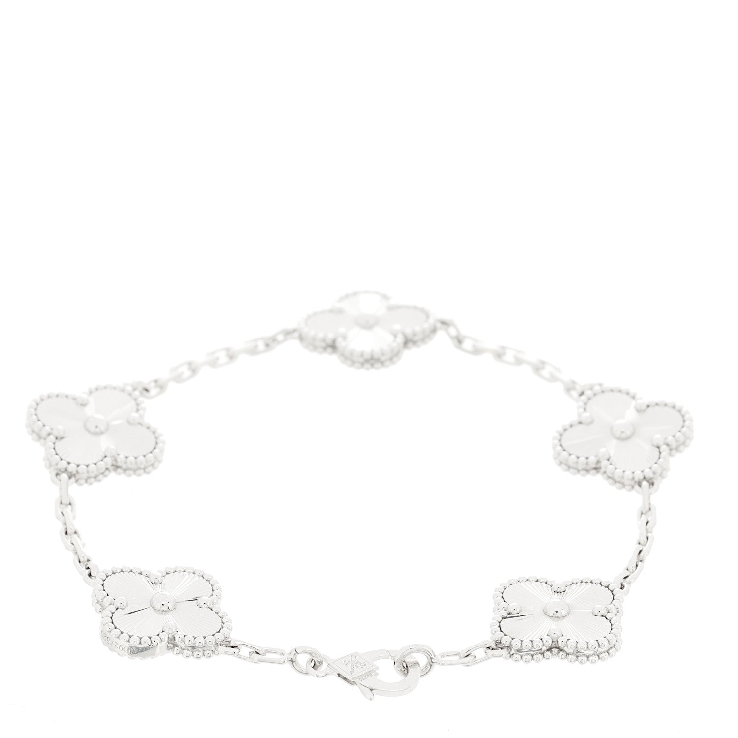 Van Cleef & Arpels 18K White Gold 5 Motifs Guilloche Vintage Alhambra Bracelet 2 of 5
