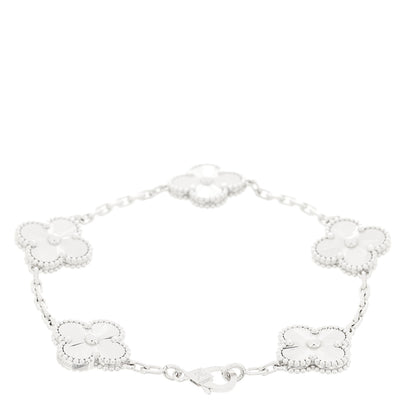 Van Cleef & Arpels 18K White Gold 5 Motifs Guilloche Vintage Alhambra Bracelet 2 of 5