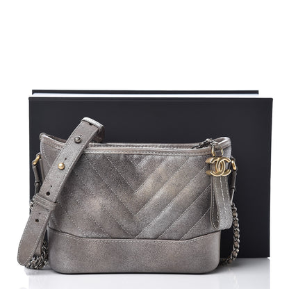 Chanel Metallic Caviar Chevron Quilted Small Gabrielle Hobo Light Silver Gold 8 of 8