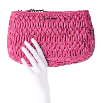 Miu Miu Nappa Matelasse Crystal Zip Top Clutch Fuxia 2 of 9
