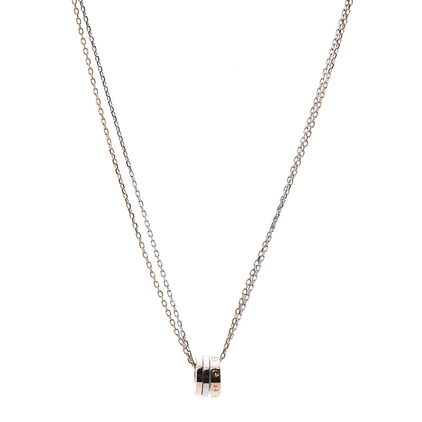 18K White Pink Gold Diamond Three Ring LOVE Pendant Necklace