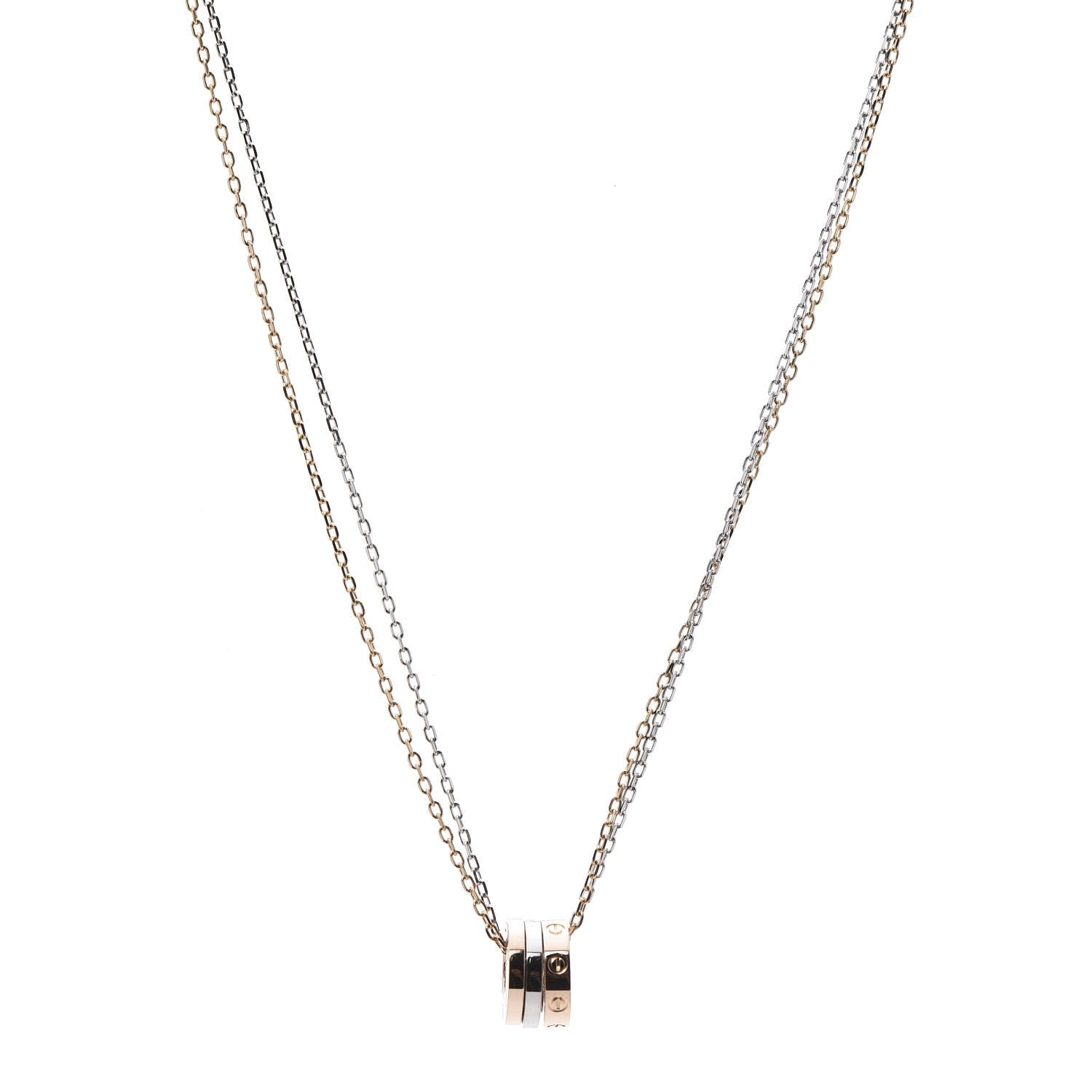 Cartier 18K White Pink Gold Diamond Three Ring LOVE Pendant Necklace 1 of 9