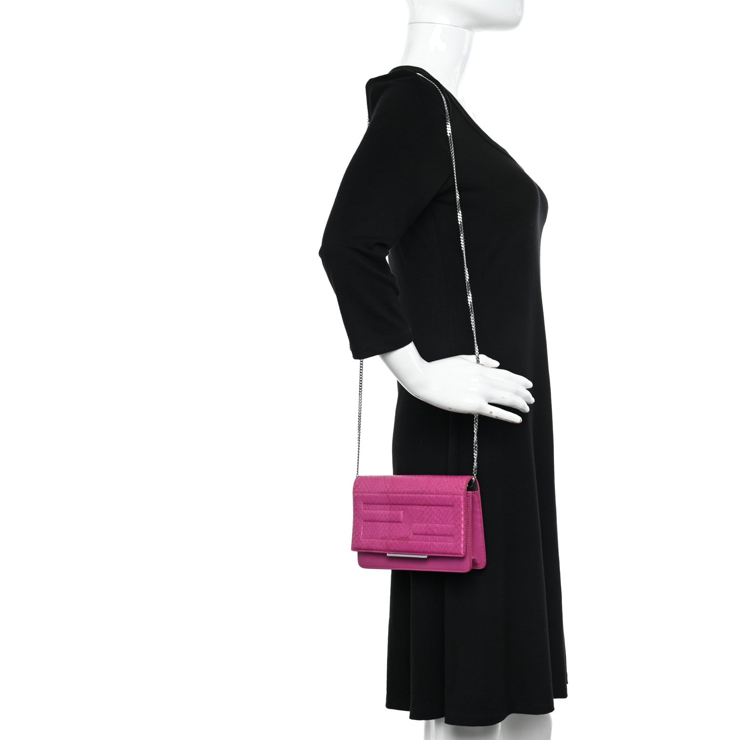 Fendi Snakeskin Tube Wallet on Chain Magenta 2 of 20