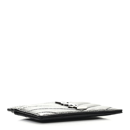 Saint Laurent Grain De Poudre Matelasse Chevron Monogram Credit Card Case Black 4 of 7