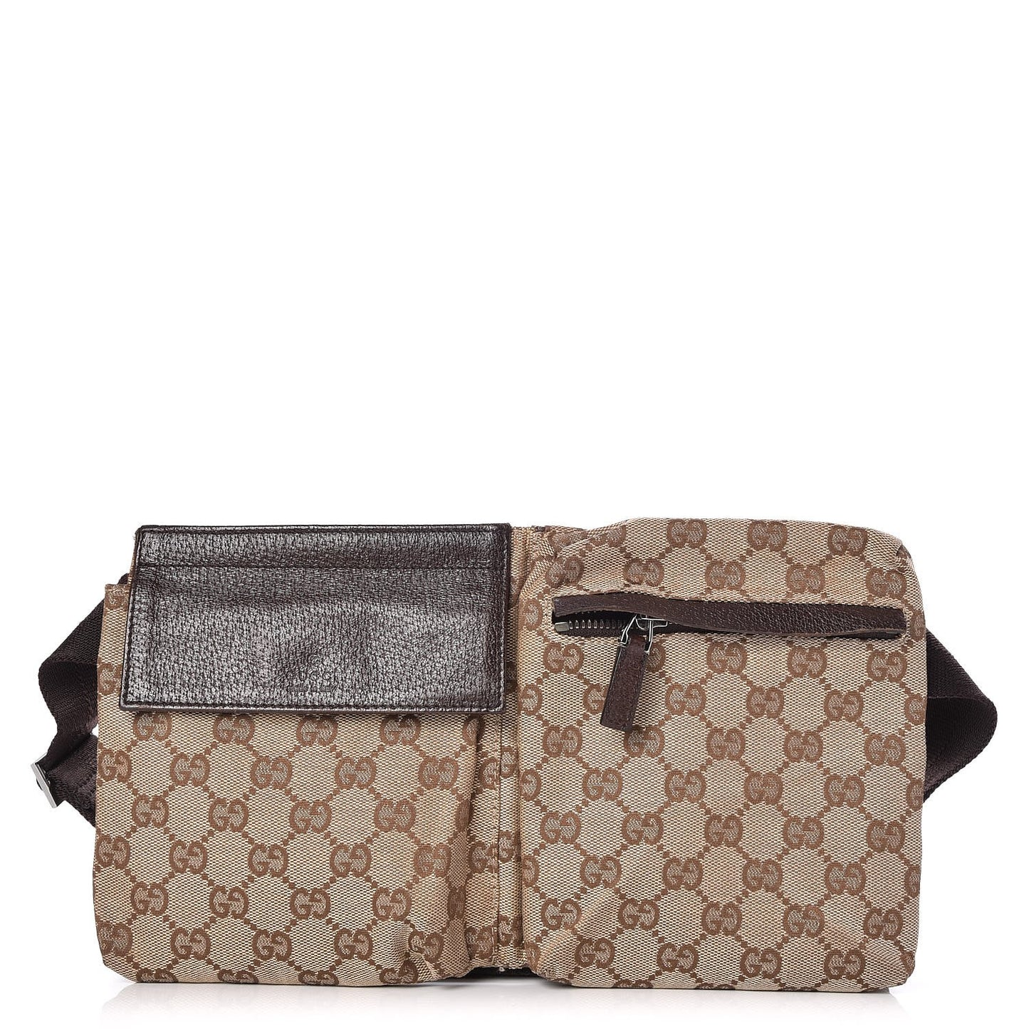GG Monogram Double Pocket Belt Bag Dark Brown