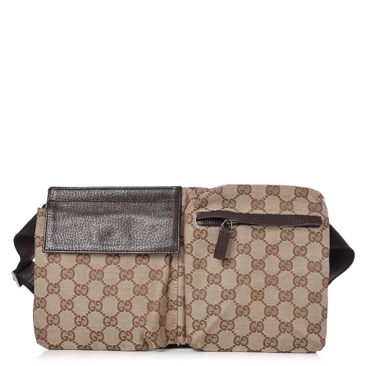 Gucci GG Monogram Double Pocket Belt Bag Dark Brown 1 of 10