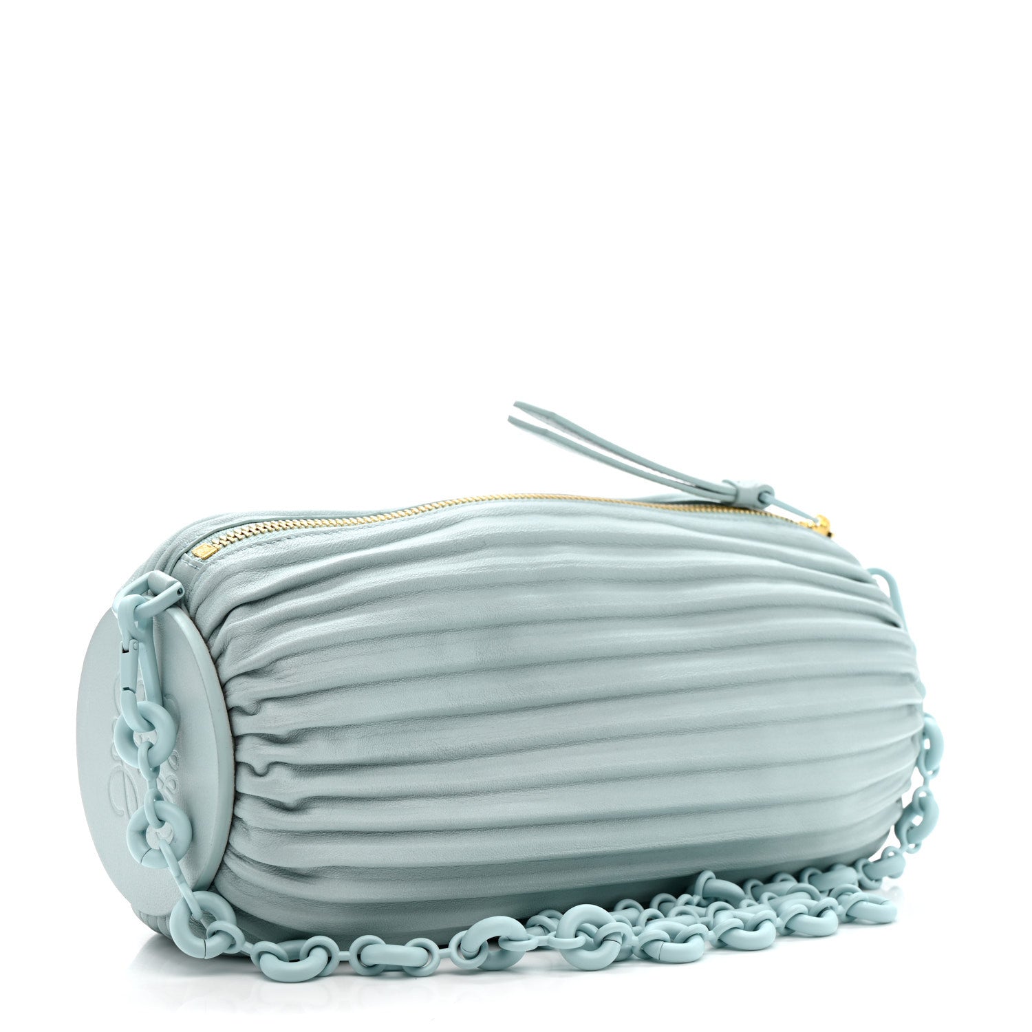 Loewe Lambskin Pleated Bracelet Pouch Chain Shoulder Bag Aquamarine 3 of 10