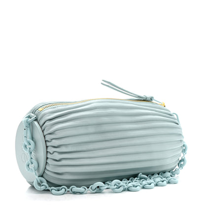Loewe Lambskin Pleated Bracelet Pouch Chain Shoulder Bag Aquamarine 3 of 10