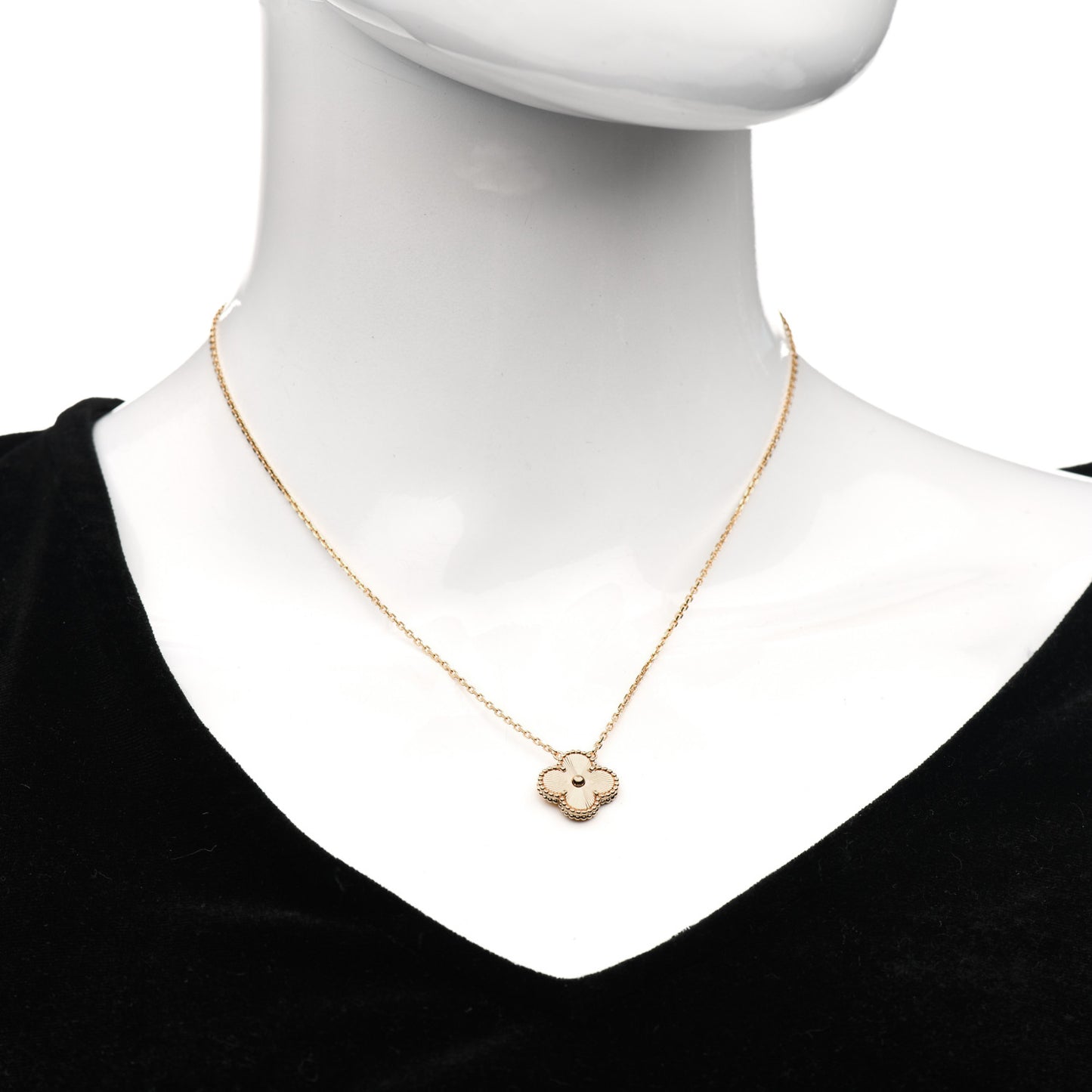 18K Yellow Gold Guilloche Vintage Alhambra Pendant Necklace