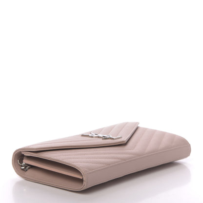 Saint Laurent Grain De Poudre Matelasse Chevron Monogram Chain Wallet Pale Pink 4 of 10