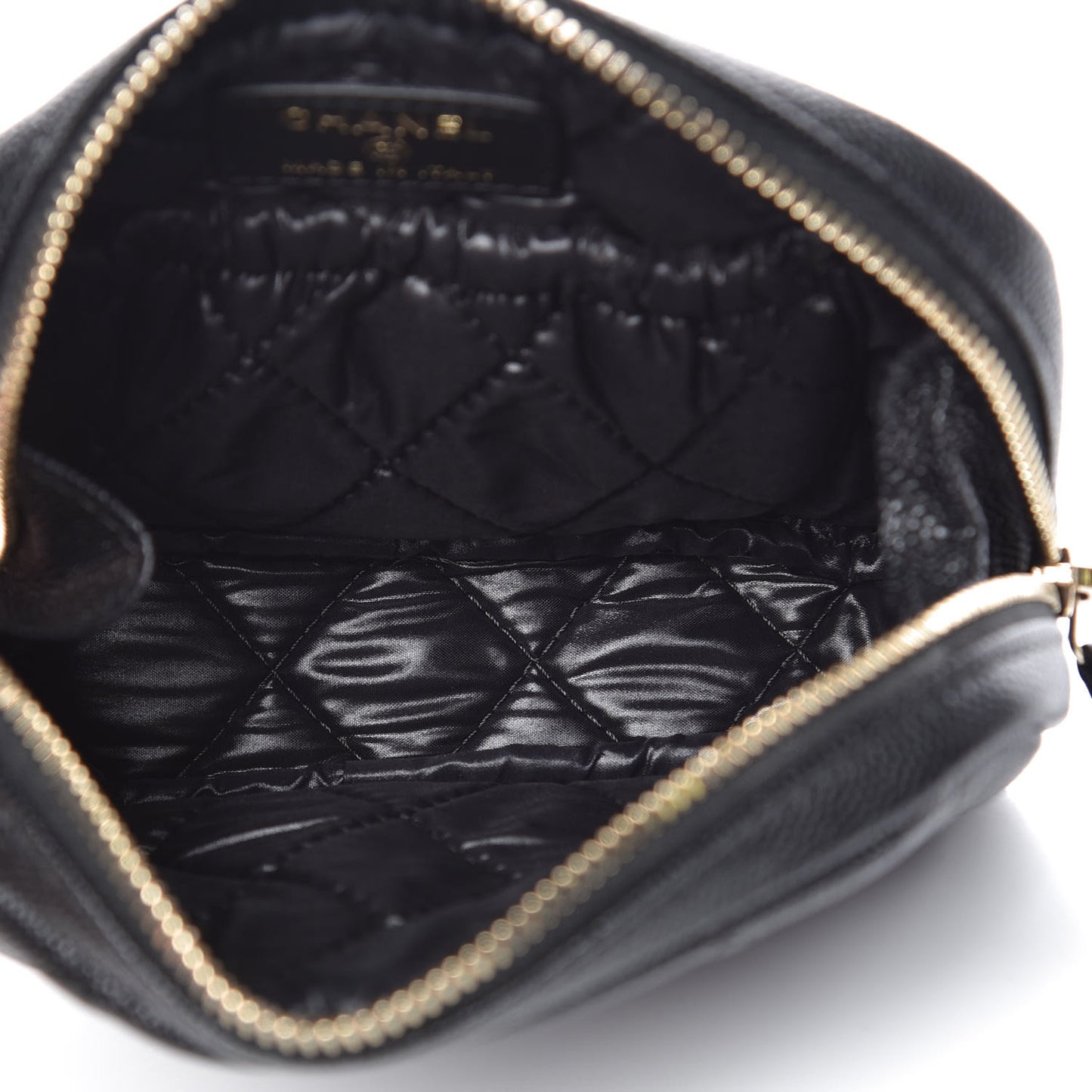 Caviar Quilted Small Curvy Pouch Cosmetic Case Black